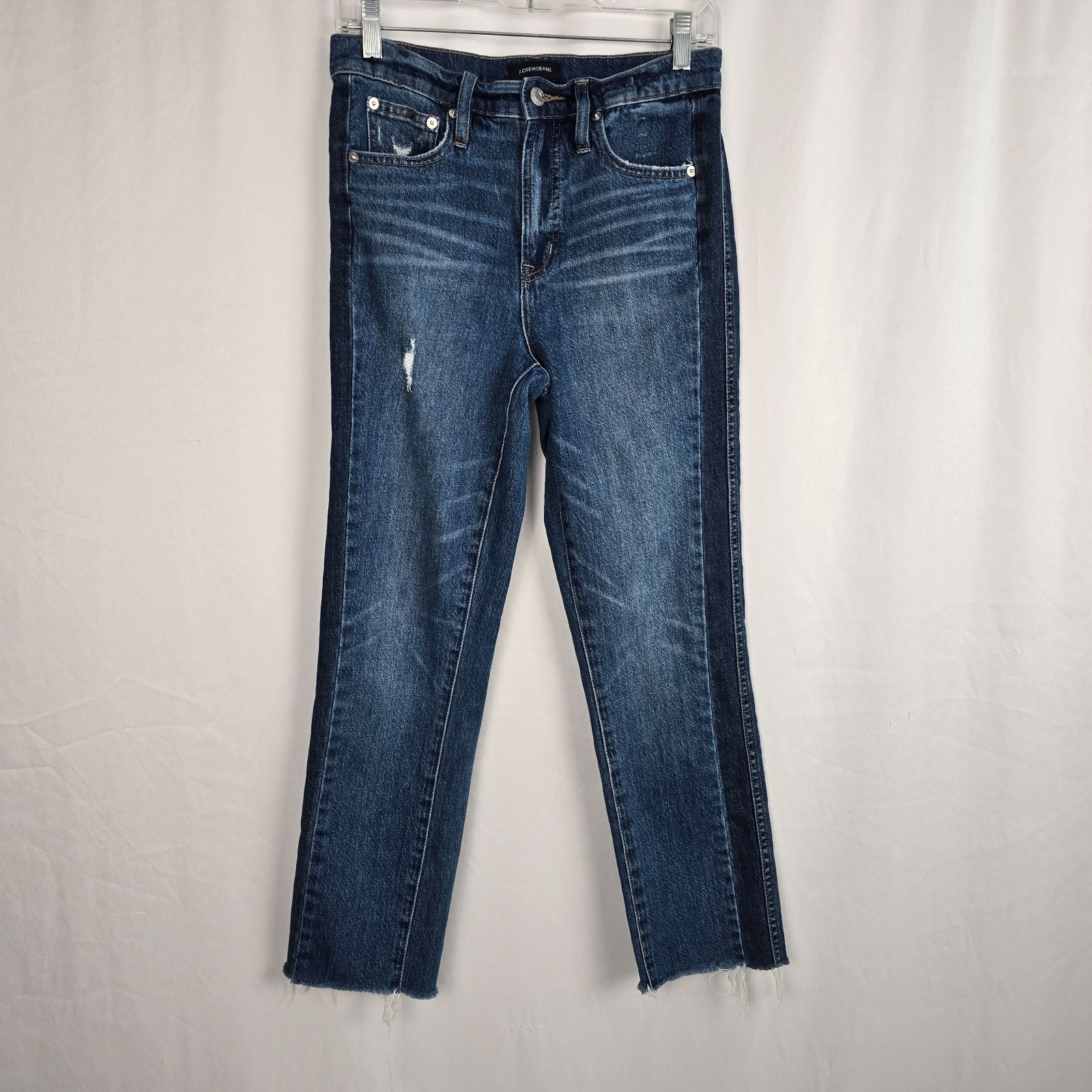 J. Crew Vintage Straight Jeans Women's 27t Blue Medium Wash Distressed Raw Hem